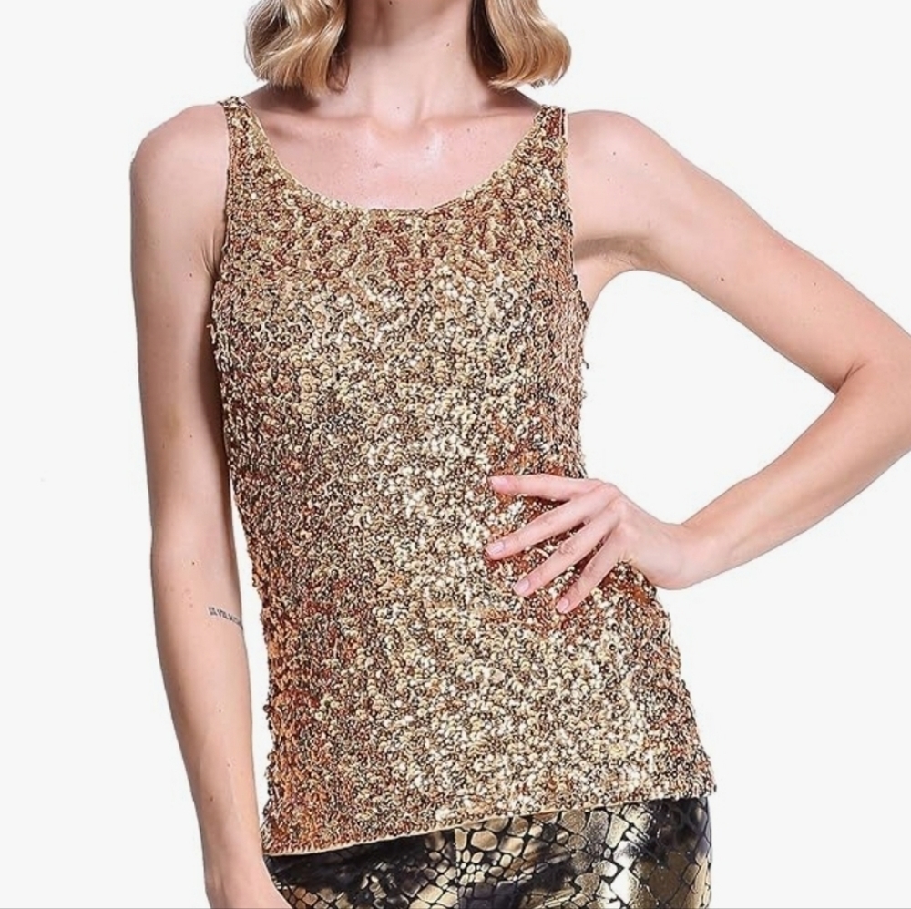 Pretty Guide NWT Gold Sequined Tank Top Size Medium